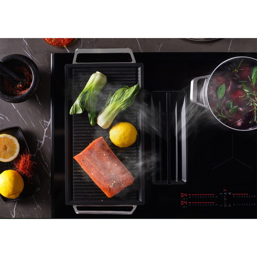 Plita incorporabila cu hota integrata AEG TCH74B01FB, Inductie, 4 arzatoare, Touch control, negru