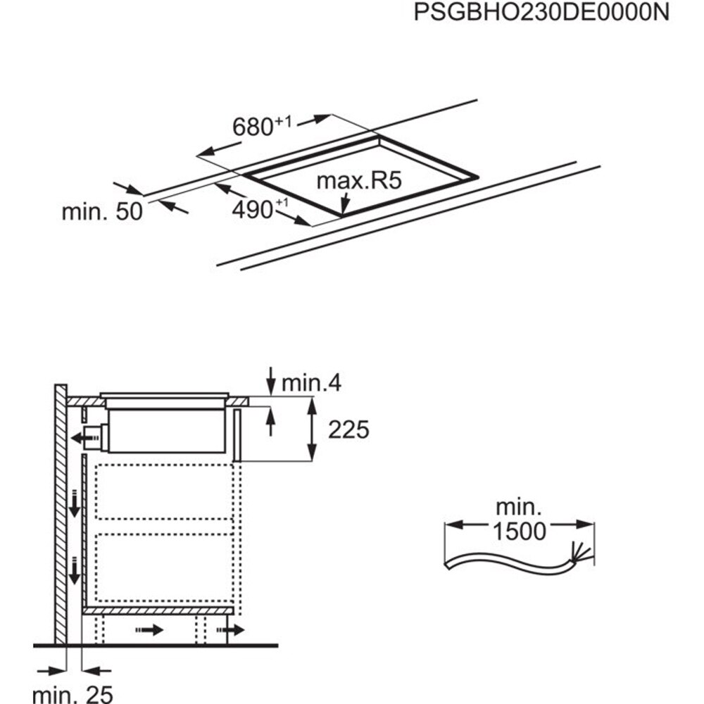Plita incorporabila cu hota integrata AEG TCH74B01FB, Inductie, 4 arzatoare, Touch control, negru