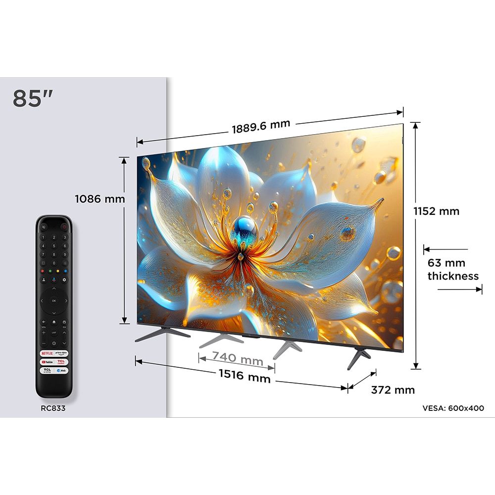 Televizor QLED Smart TCL 85P89K, Ultra HD 4K, HDR, 215cm