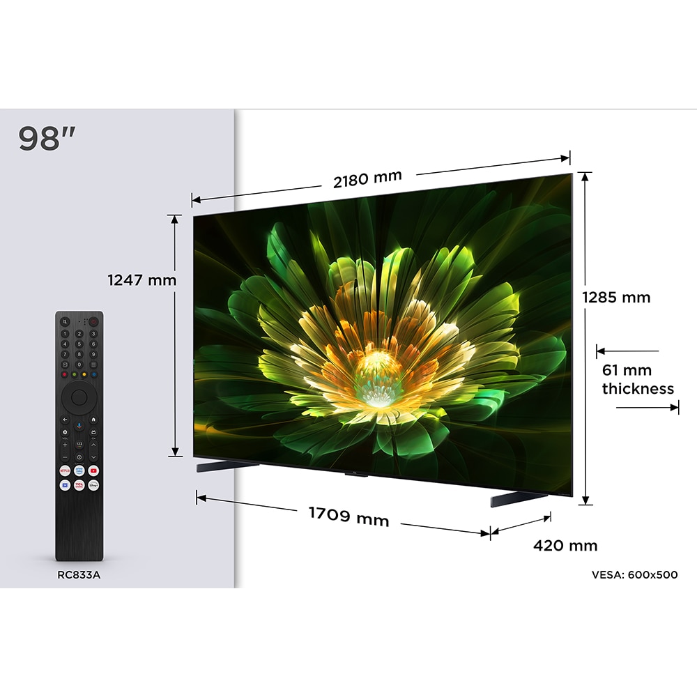 Televizor MiniLed Smart TCL 98C79K, Ultra HD 4K, HDR, 248cm