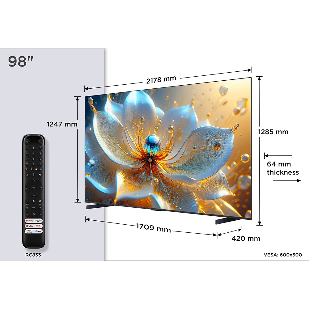 Televizor QLED Smart TCL 98P89K, Ultra HD 4K, HDR, 248cm