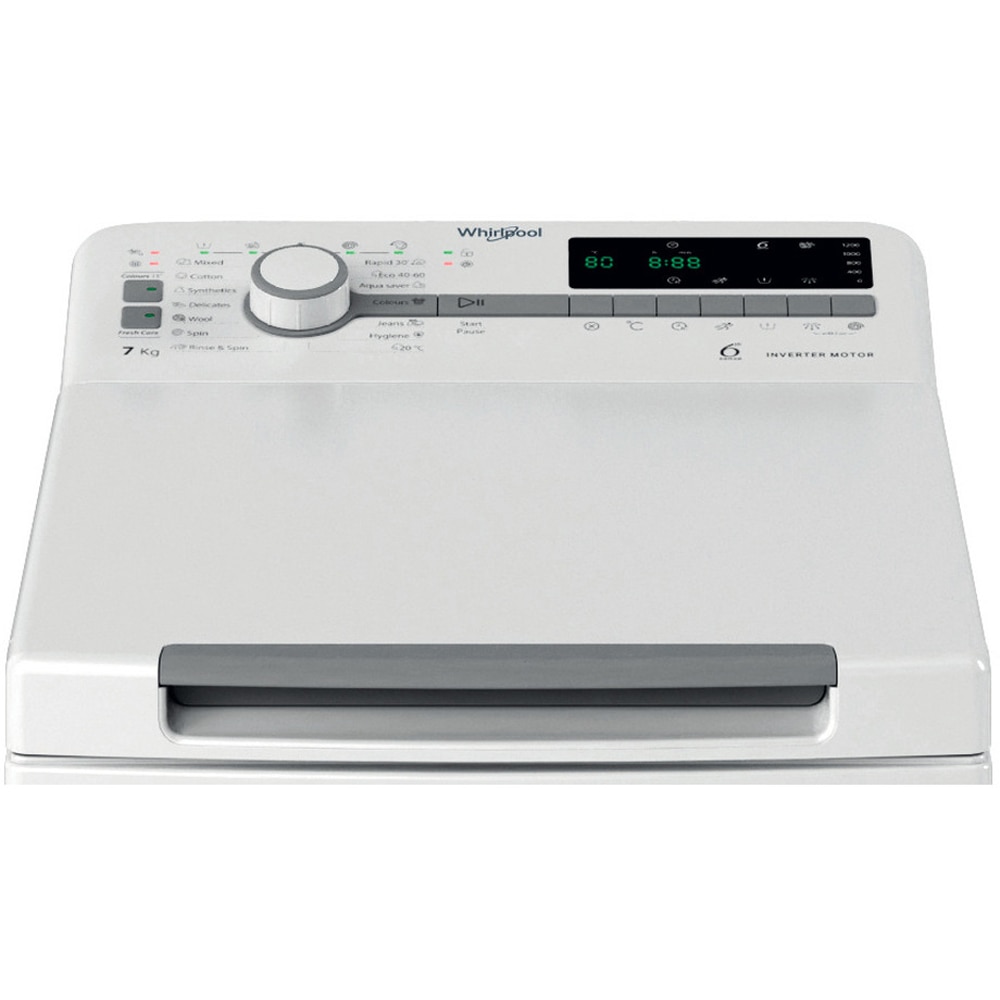 Masina de spalat rufe verticala WHIRLPOOL TDLR 7251BS EU/N, 6th Sense, 7 kg, 1200rpm, Clasa B, alb