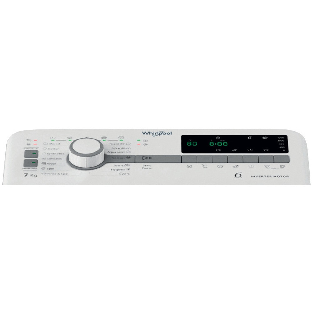 Masina de spalat rufe verticala WHIRLPOOL TDLR 7251BS EU/N, 6th Sense, 7 kg, 1200rpm, Clasa B, alb