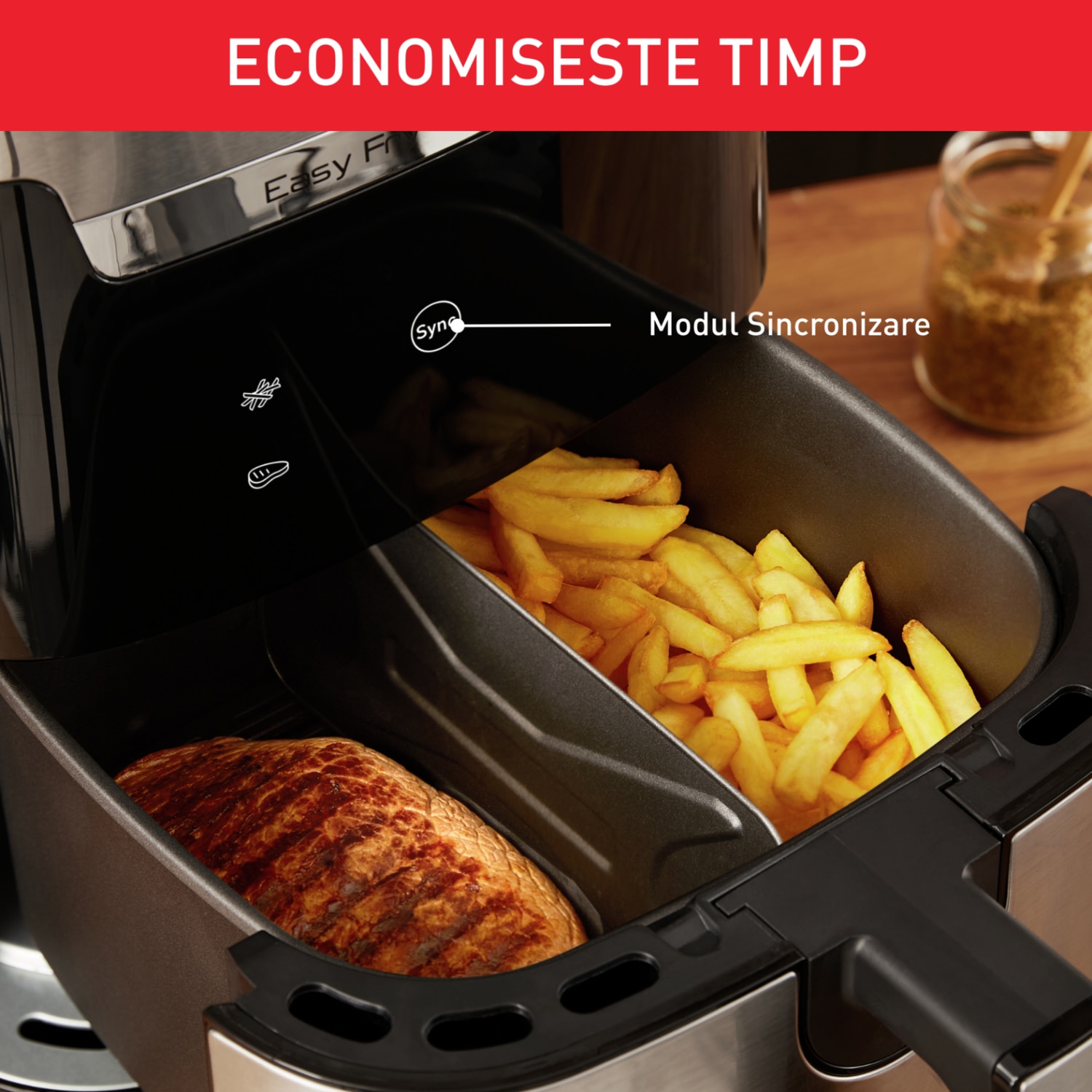 Friteuza cu aer cald TEFAL Easy Fry XXL Flexcook EY801D15, 1.5kg, 6.5l, 1830W, negru-argintiu