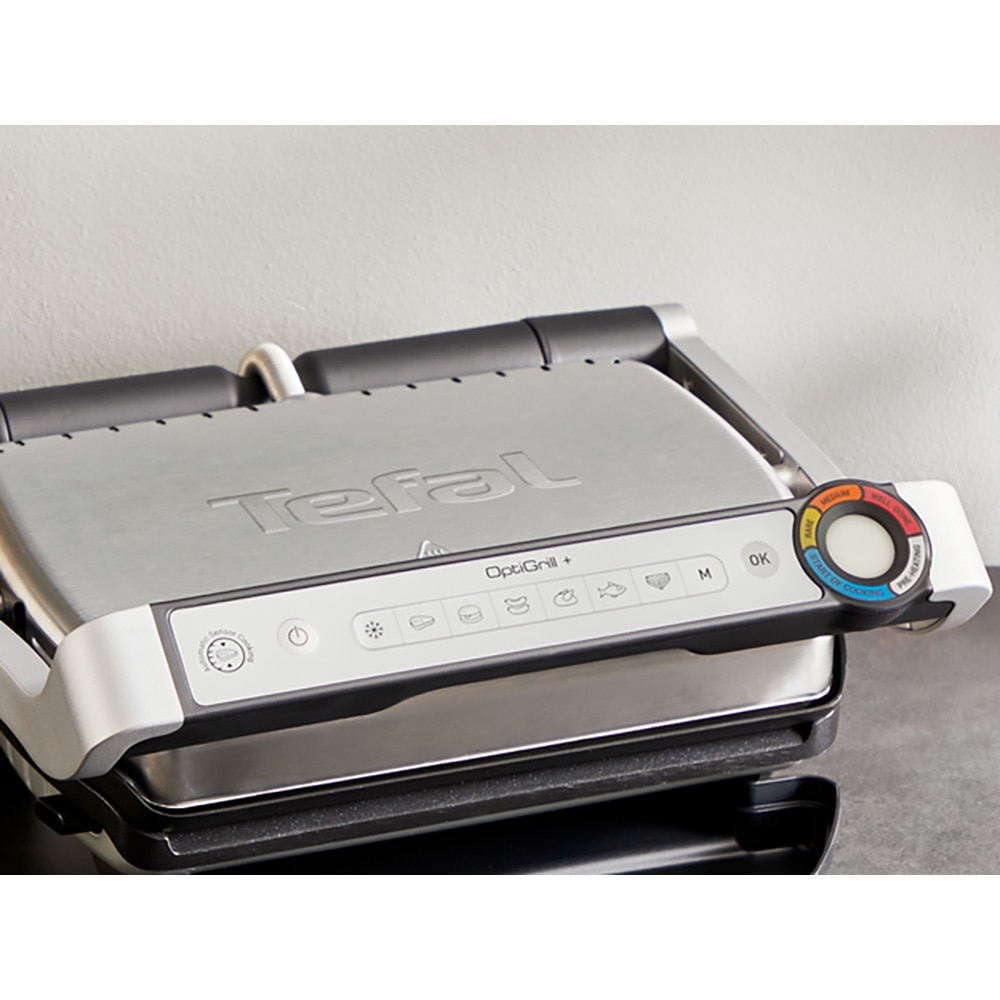 Gratar electric TEFAL OptiGrill+ GC718D10, 2000W, 6 programe automate, argintiu-negru