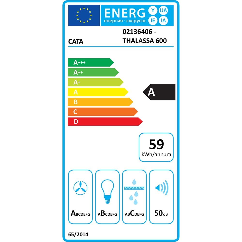 Hota decorativa CATA Thalassa 600 GBK, 1 motor, 811 m3/h, L 60 cm, negru