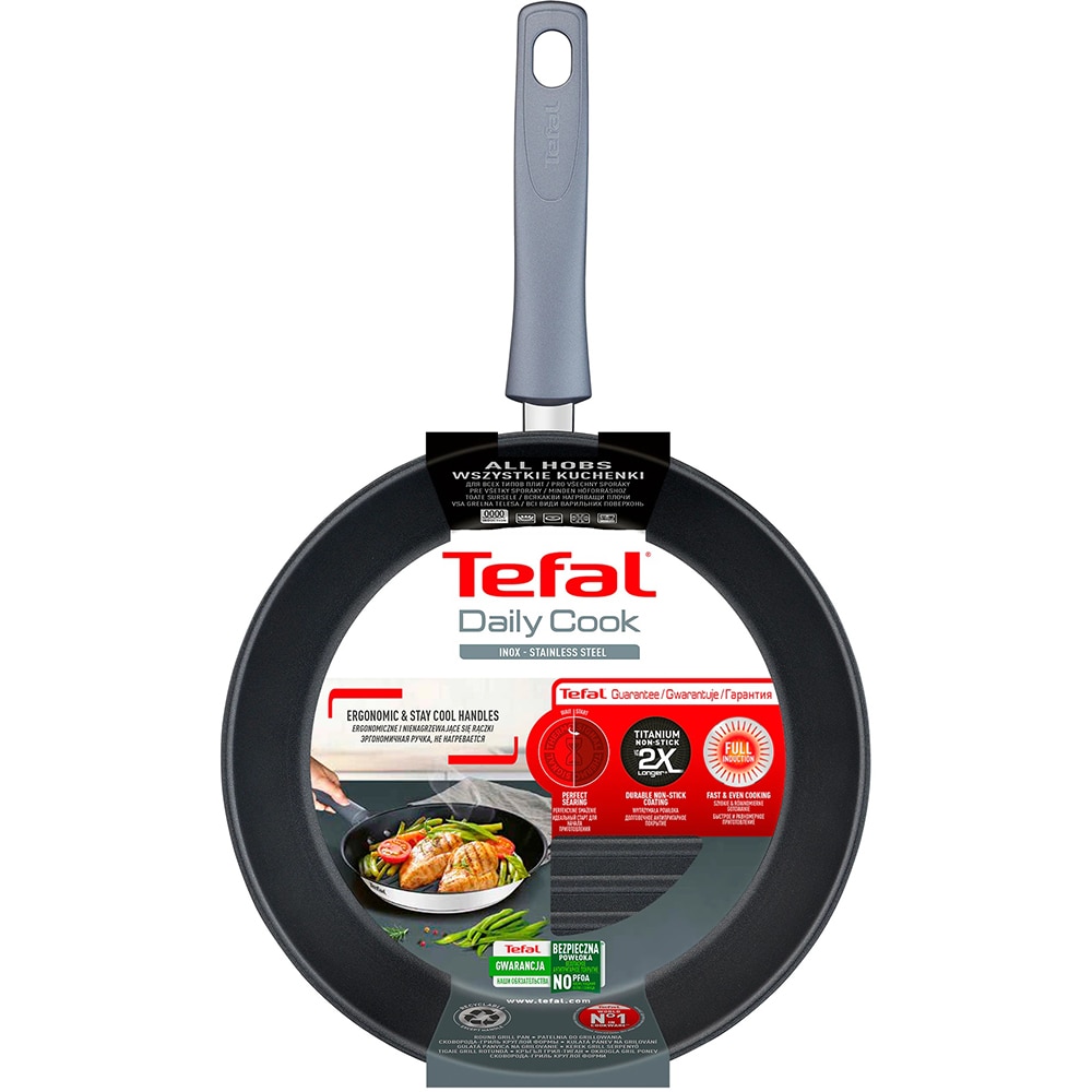 Tigaie TEFAL Grill Daily Cook G7314055, 26cm, otel, argintiu