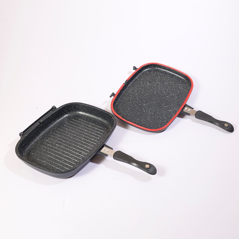 Tigaie grill dubla MYRIA MC4013, 32cm, aluminiu, negru