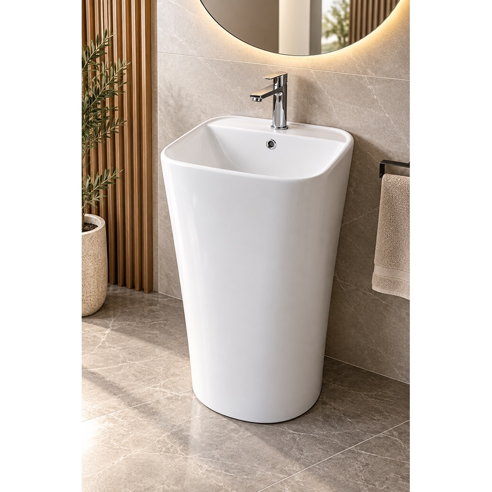 Lavoar baie PREMIER TR-S909, ceramica, 42 x 42 x 82 cm, alb