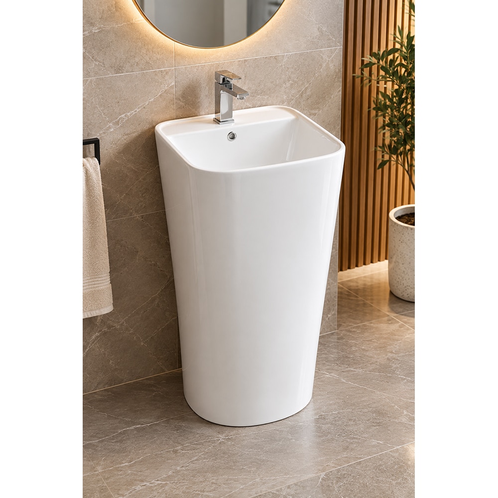 Lavoar baie PREMIER TR-S909, ceramica, 42 x 42 x 82 cm, alb