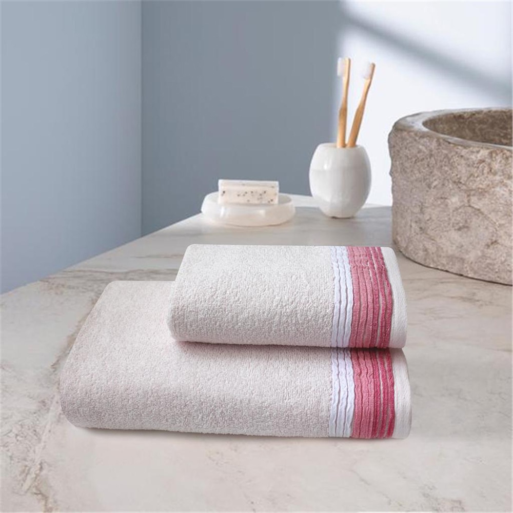 Set 2 prosoape baie MILA HOME Roving, 50 x 90 cm, 70 x 140 cm, bumbac, roz