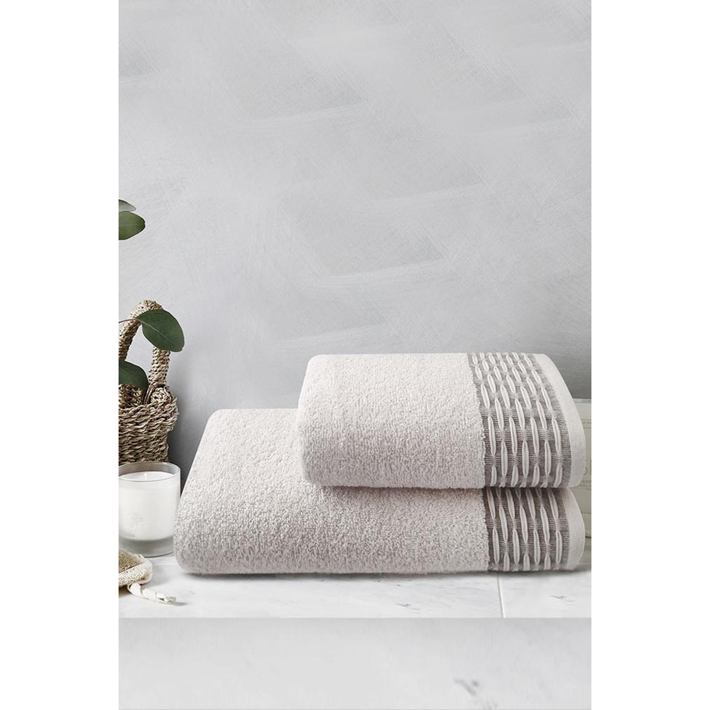 Set 2 prosoape baie MILA HOME Sequential, 50 x 90 cm, 70 x 140 cm, bumbac, bej