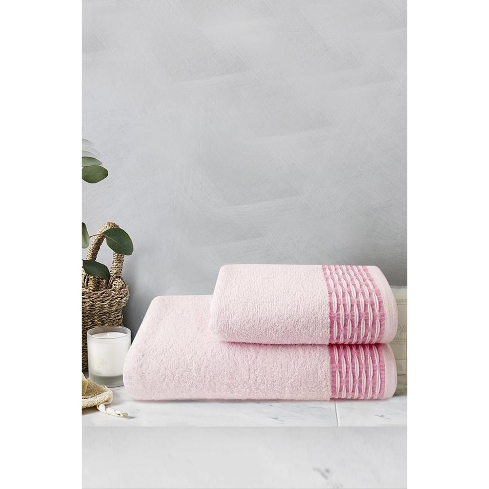 Set 2 prosoape baie MILA HOME Sequential, 50 x 90 cm, 70 x 140 cm, bumbac, roz