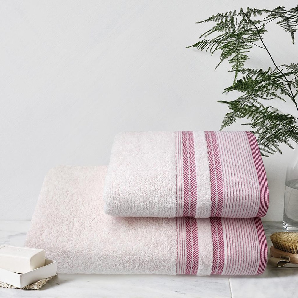 Set 2 prosoape baie MILA HOME Zigzag, 50 x 90 cm, 70 x 140 cm, bumbac, roz
