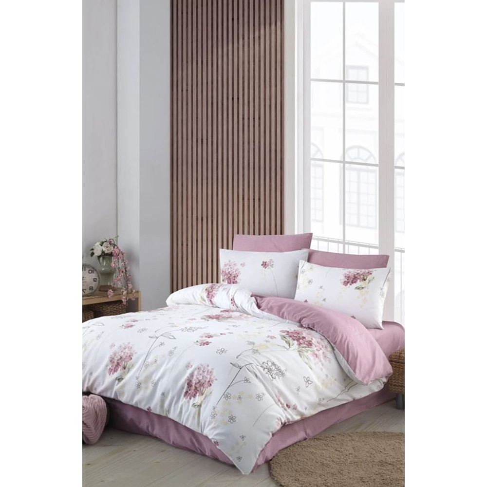 Lenjerie de pat Duo Flowers, 2 persoane, 65% bumbac + 35% poliester, 160 x 200 cm, 4 piese