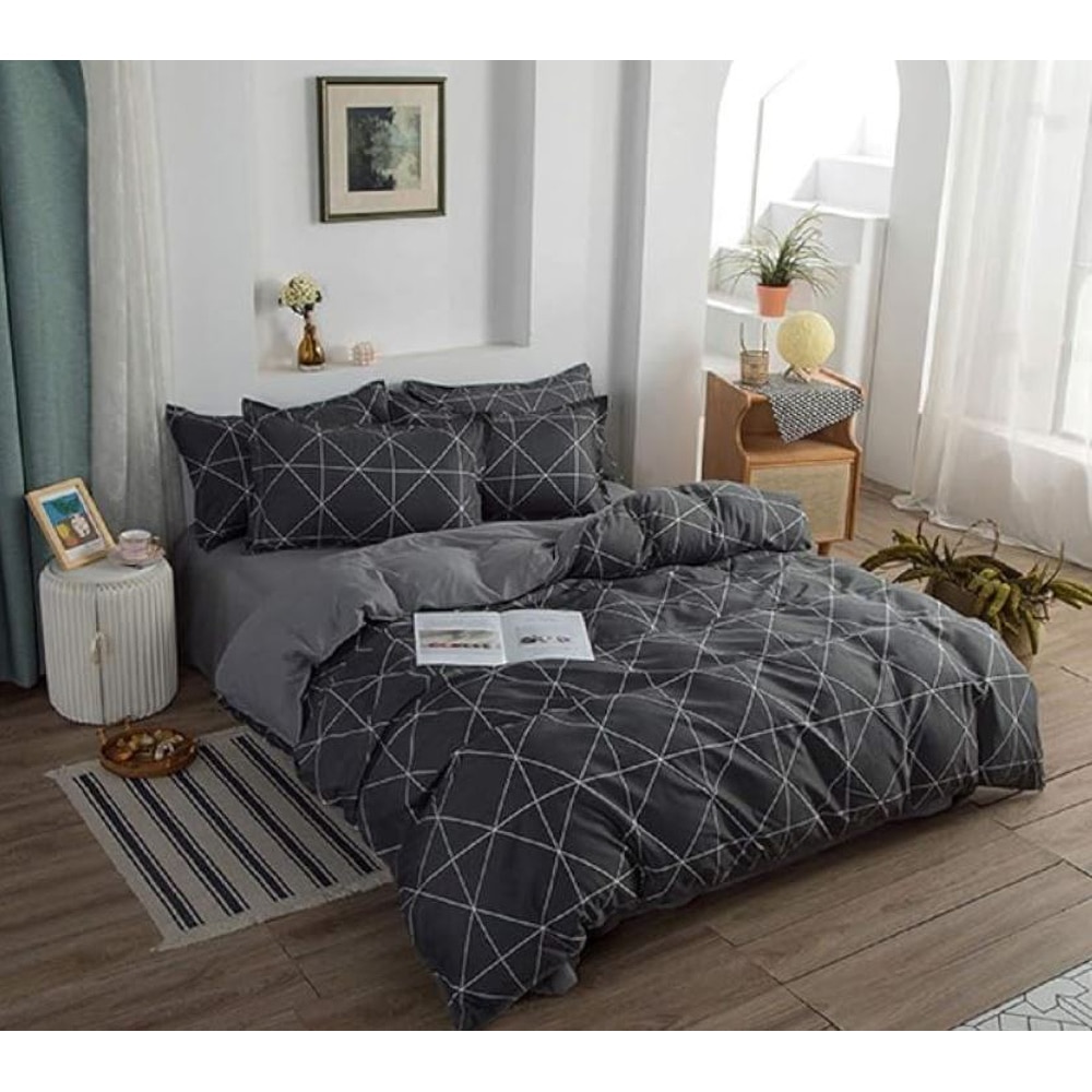 Lenjerie de pat Duo Geometric, 2 persoane, 100% bumbac, 160 x 200 cm, 4 piese