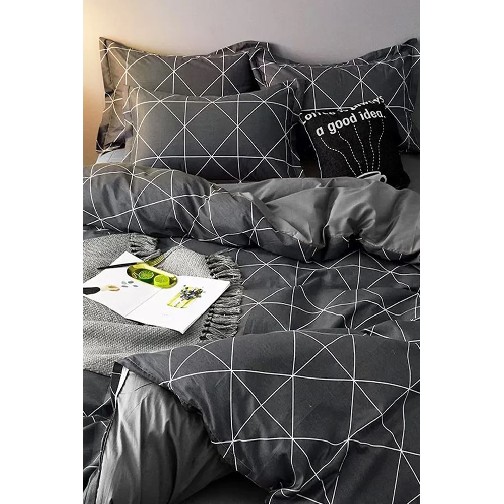 Lenjerie de pat Duo Geometric, 2 persoane, 100% bumbac, 160 x 200 cm, 4 piese