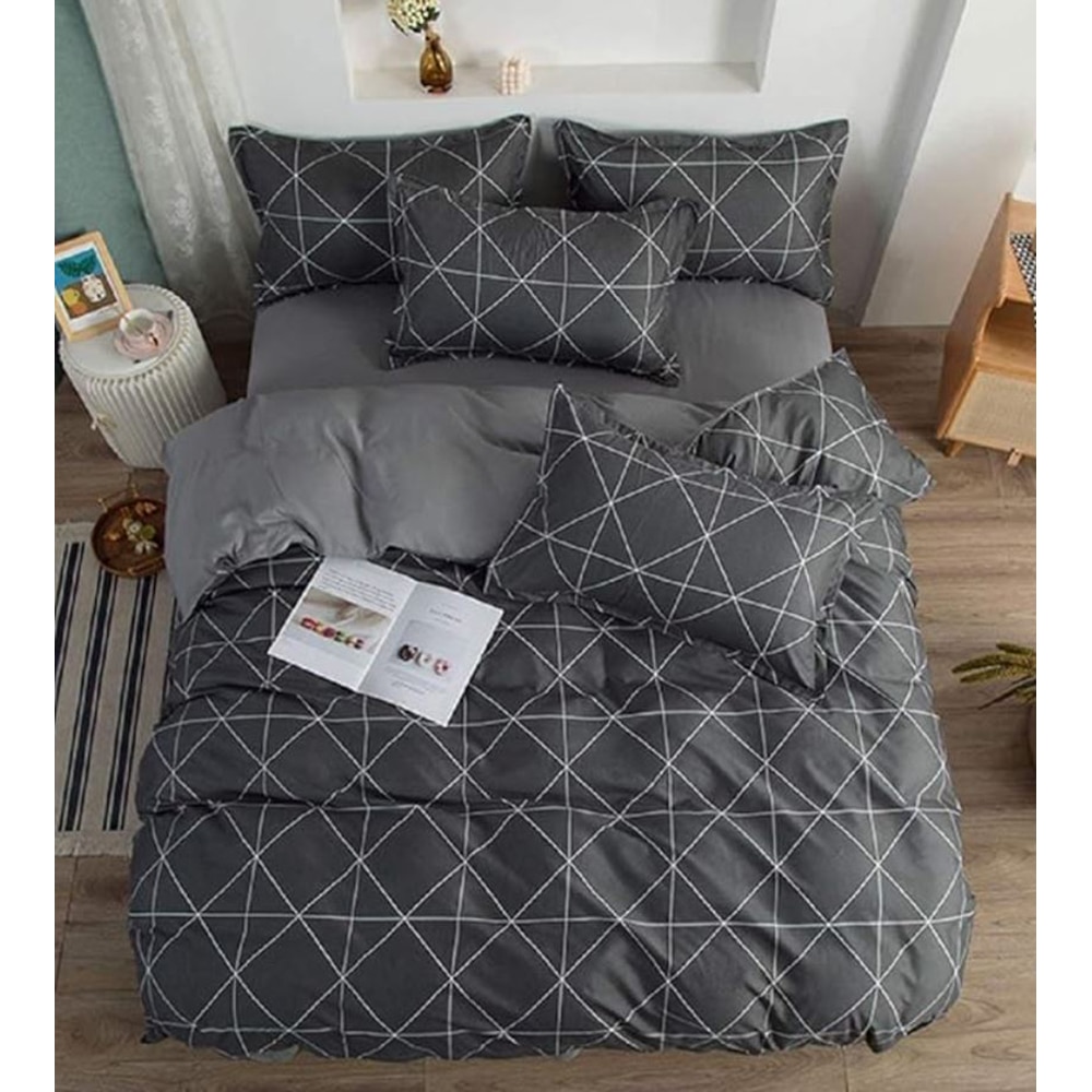 Lenjerie de pat Duo Geometric, 2 persoane, 100% bumbac, 160 x 200 cm, 4 piese