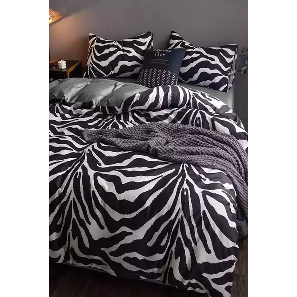 Lenjerie de pat Duo Zebra, 2 persoane, 100% bumbac, 160 x 200 cm, 4 piese