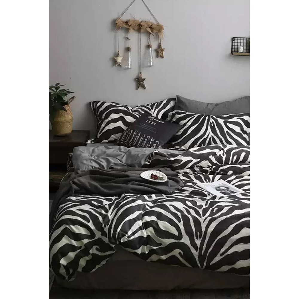 Lenjerie de pat Duo Zebra, 2 persoane, 100% bumbac, 160 x 200 cm, 4 piese