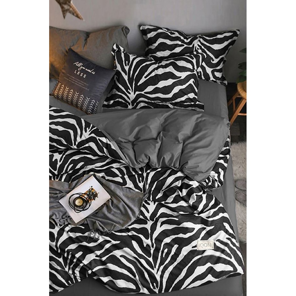 Lenjerie de pat Duo Zebra, 2 persoane, 100% bumbac, 160 x 200 cm, 4 piese