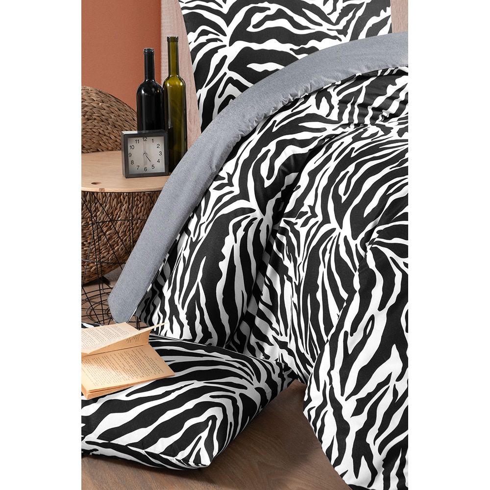 Lenjerie de pat Duo Zebra, 2 persoane, 100% bumbac, 160 x 200 cm, 4 piese