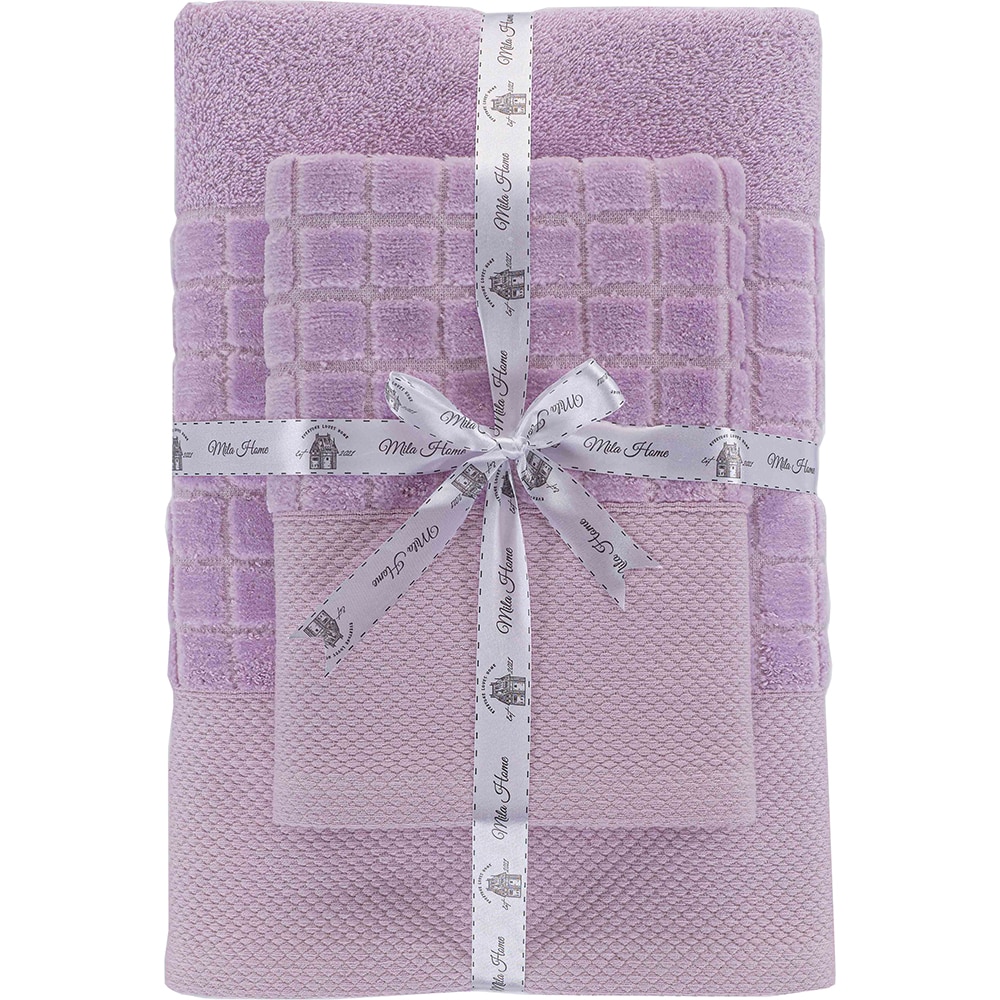 Set 2 prosoape baie MILA HOME Karo, 70 x 140 cm, 50 x 90 cm, bumbac, lila