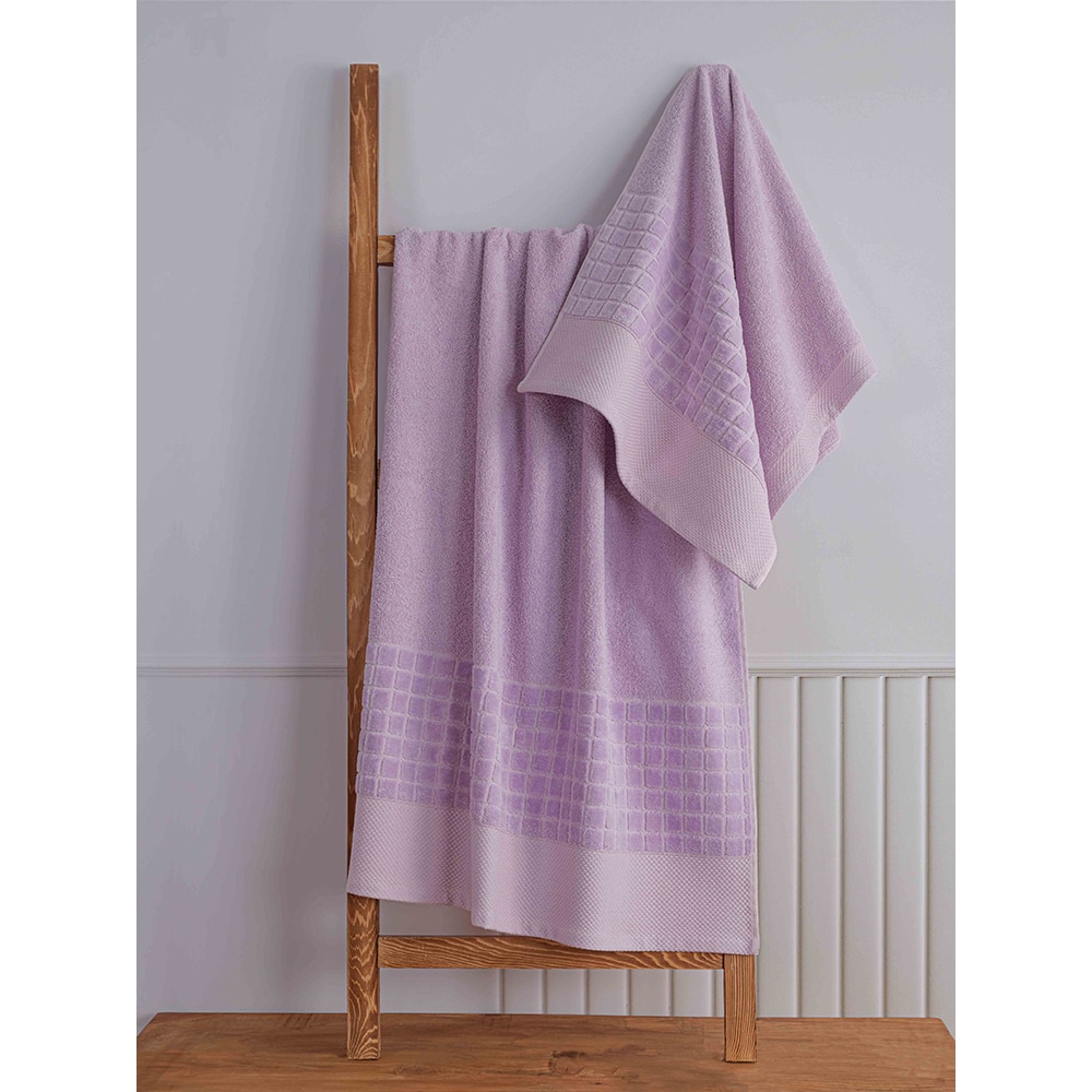 Set 2 prosoape baie MILA HOME Karo, 70 x 140 cm, 50 x 90 cm, bumbac, lila