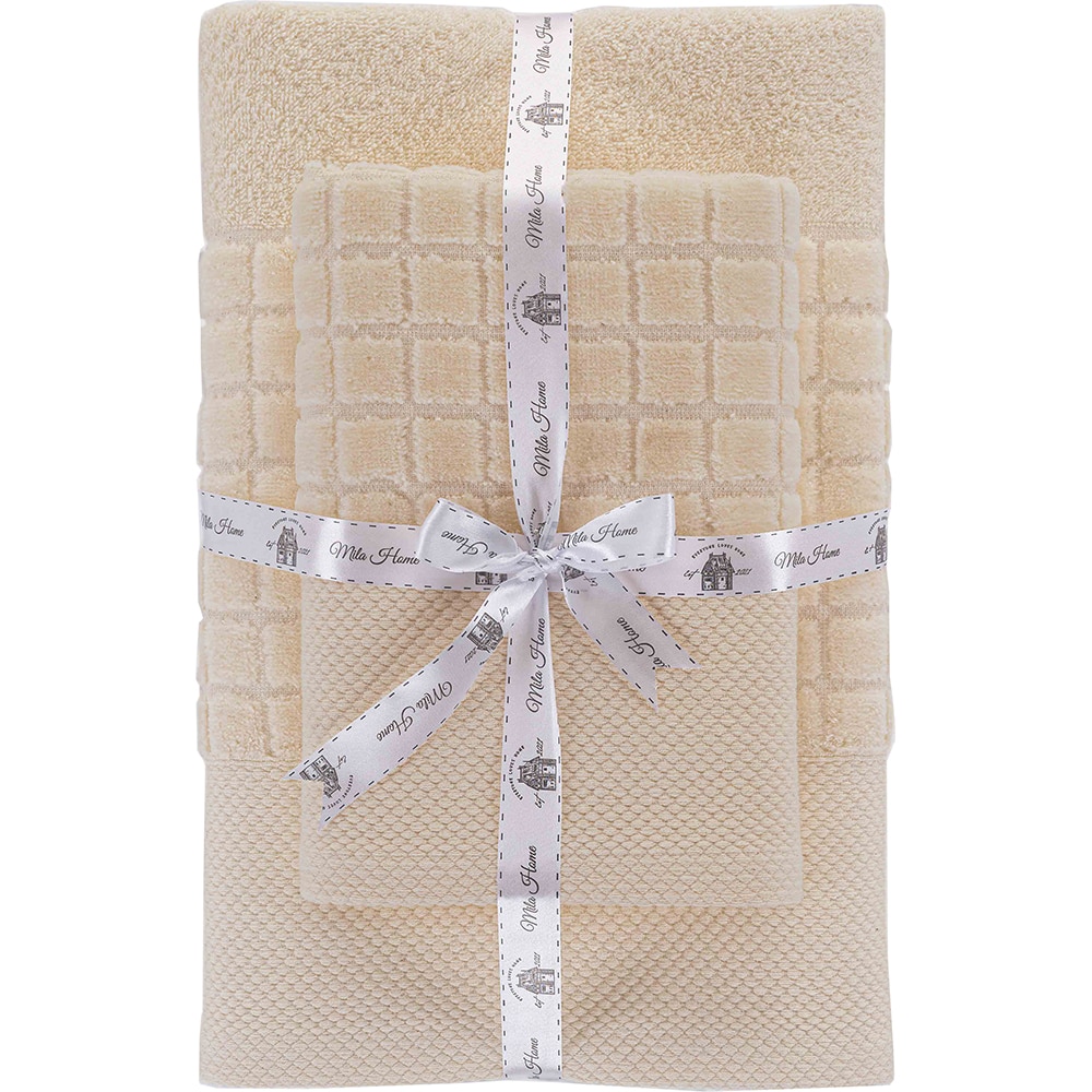 Set 2 prosoape baie MILA HOME Karo, 70 x 140 cm, 50 x 90 cm, bumbac, crem