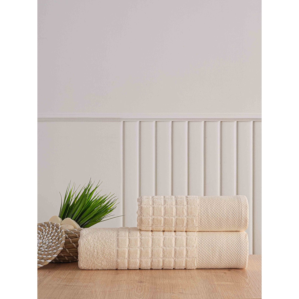 Set 2 prosoape baie MILA HOME Karo, 70 x 140 cm, 50 x 90 cm, bumbac, crem