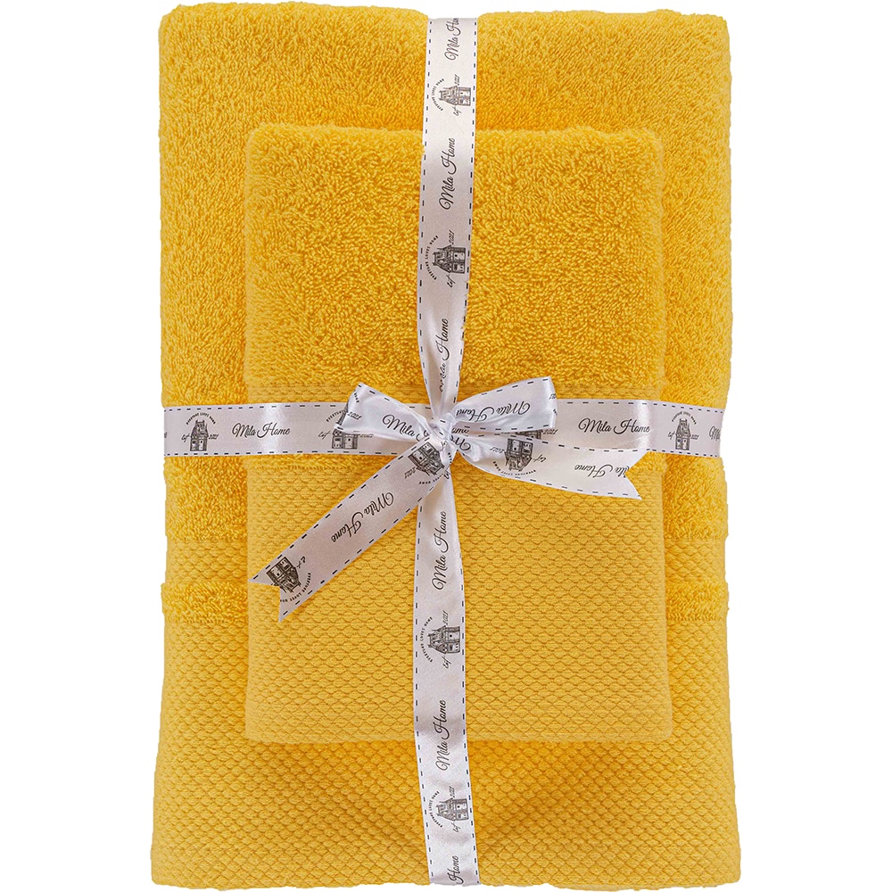 Set 2 prosoape baie MILA HOME Berna, 70 x 140 cm, 50 x 90 cm, bumbac, galben