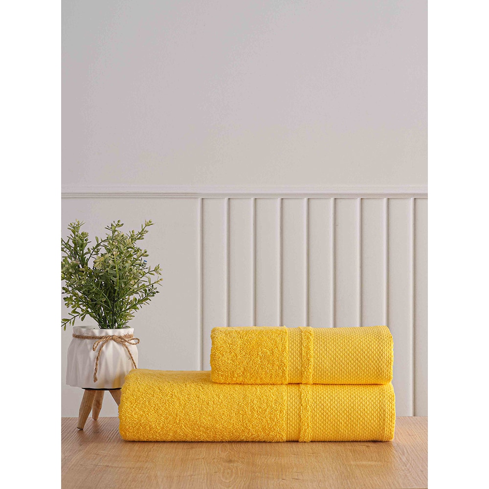 Set 2 prosoape baie MILA HOME Berna, 70 x 140 cm, 50 x 90 cm, bumbac, galben