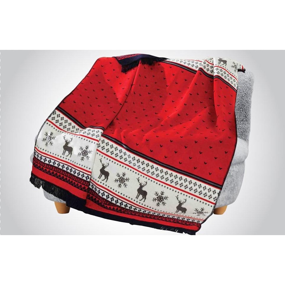 Patura MILA HOME, Xmas1, 150 x 200 cm, bumbac + acril + poliester, bleumarin-rosu