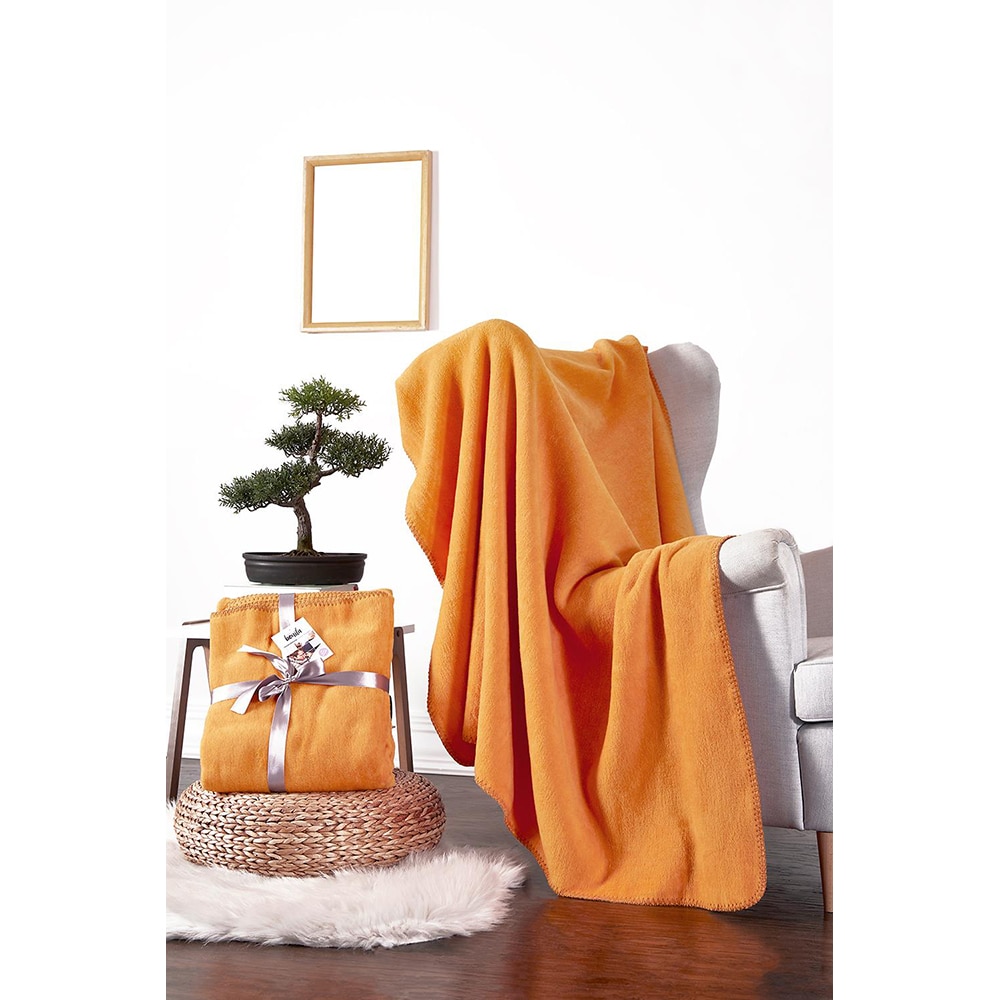 Patura MILA HOME BAT47, 125 x 155 cm, bumbac + acril + poliester, portocaliu