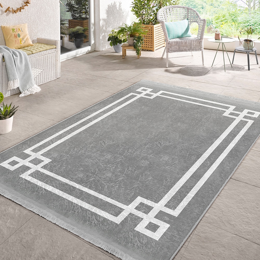 Covor living / dormitor Unique Classic, 80 x 150 cm, poliester, gri-alb