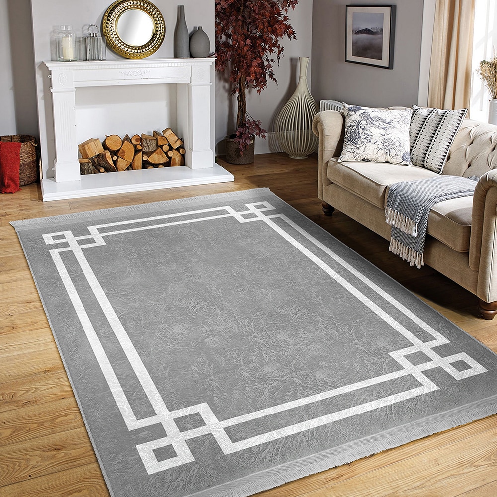 Covor living / dormitor Unique Classic, 80 x 150 cm, poliester, gri-alb