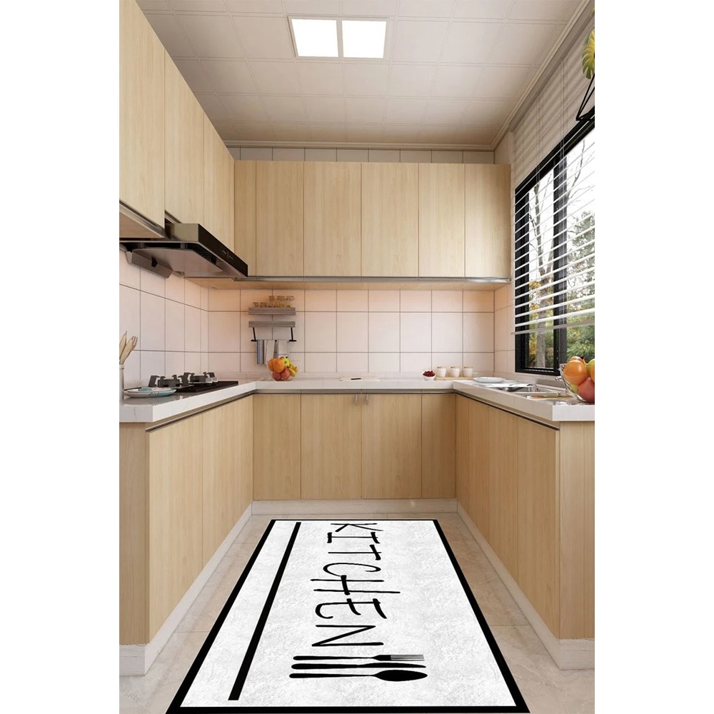 Covor bucatarie Collection My Kitchen Rules, 80 x 200 cm, poliester, negru-alb