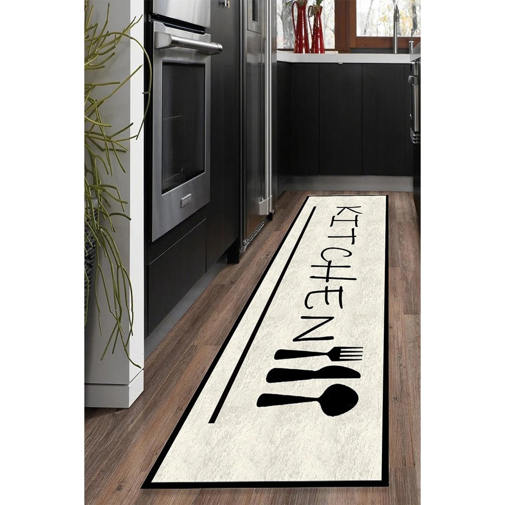 Covor bucatarie Collection My Kitchen Rules, 80 x 200 cm, poliester, negru-bej