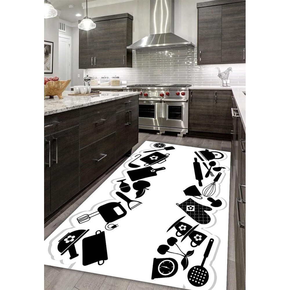 Covor bucatarie Collection Cooking, 120 x 180 cm, poliester, negru-alb