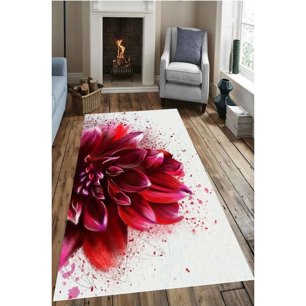 Covor living / dormitor Collection Red Dahlia, 120 x 180 cm, poliester, rosu-alb