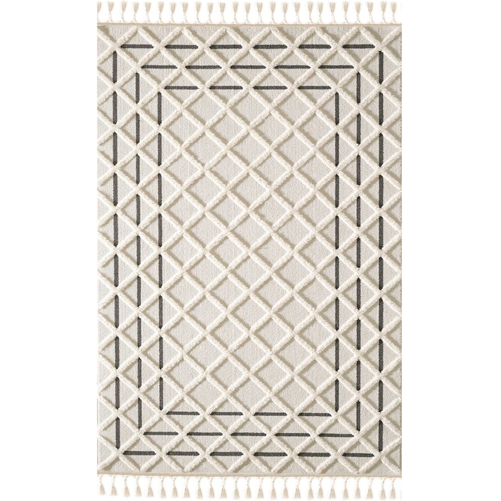 Covor living / dormitor Shaggy, 80 x 150 cm, polipropilena, bej-negru