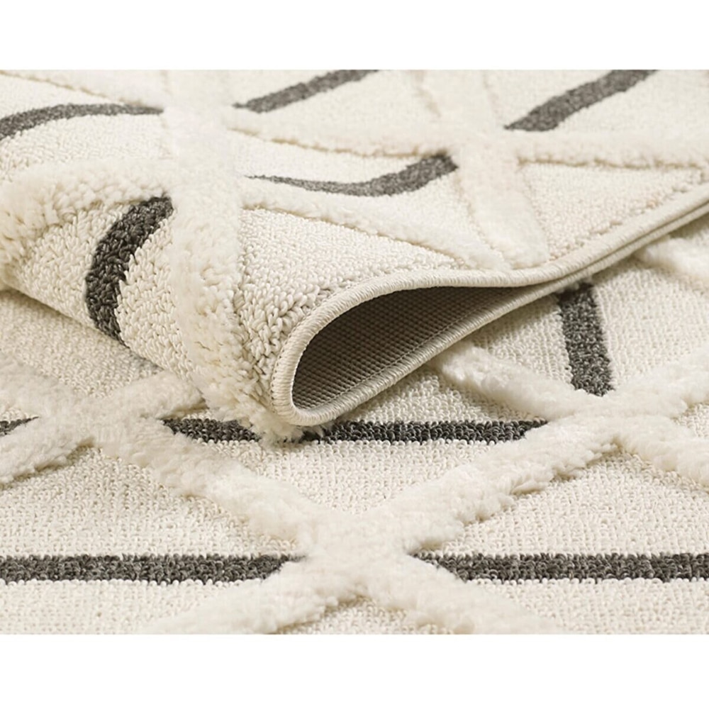 Covor living / dormitor Shaggy, 80 x 150 cm, polipropilena, bej-negru