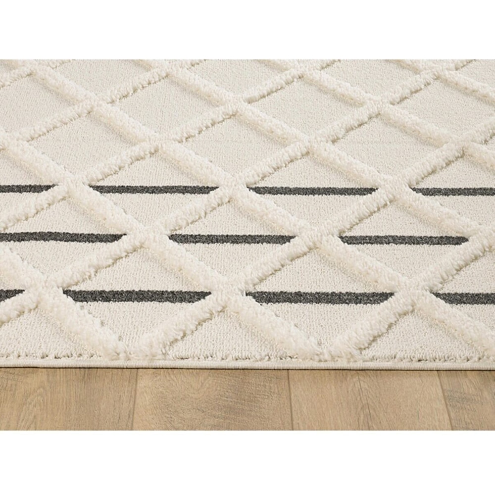 Covor living / dormitor Shaggy, 80 x 150 cm, polipropilena, bej-negru