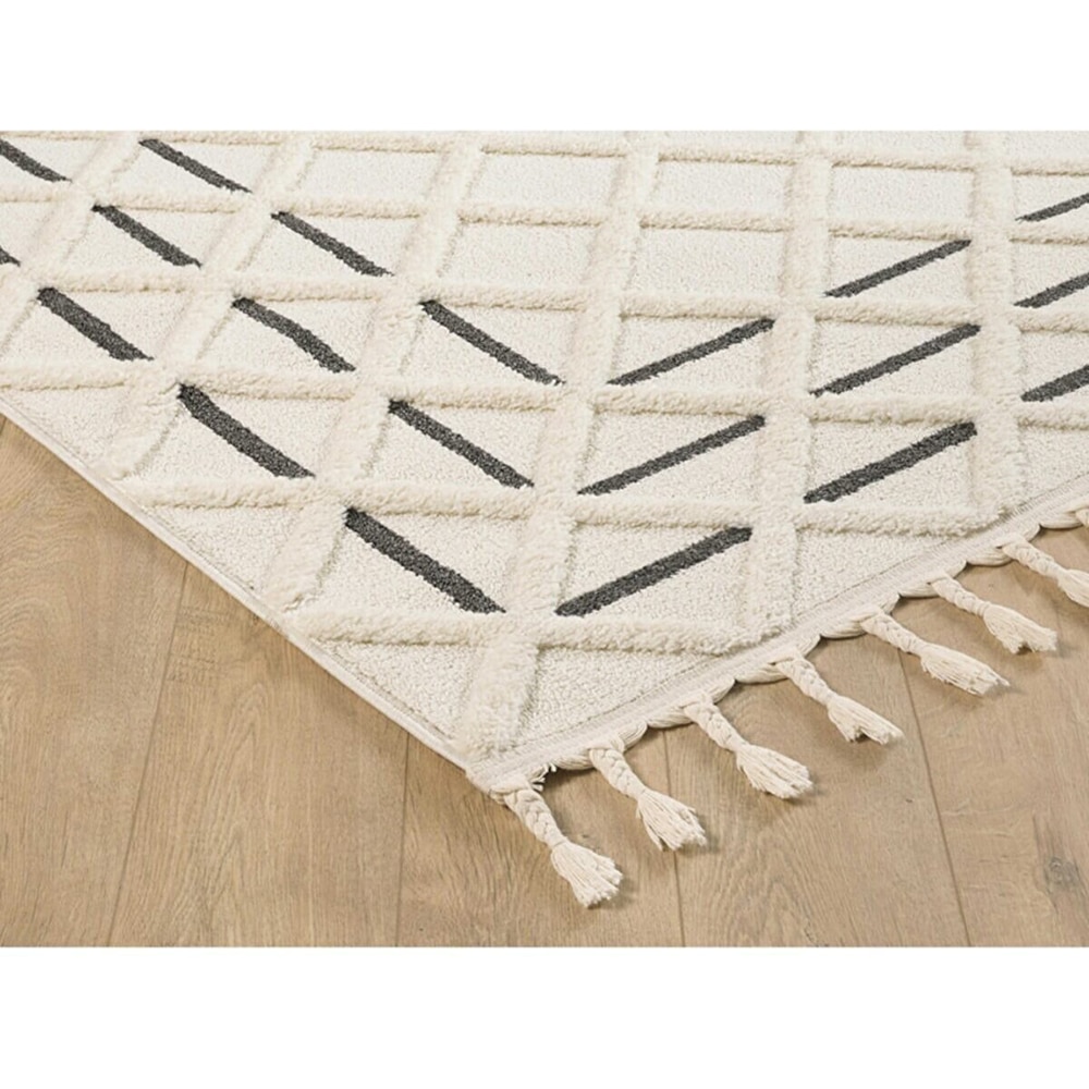 Covor living / dormitor Shaggy, 80 x 150 cm, polipropilena, bej-negru