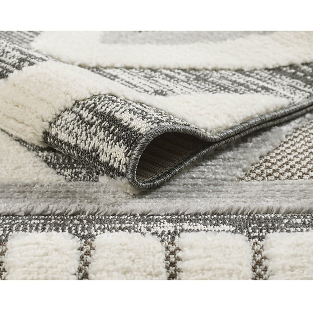 Covor living / dormitor Shaggy, 80 x 150 cm, polipropilena, gri inchis-alb