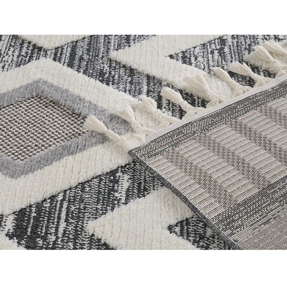 Covor living / dormitor Shaggy, 80 x 150 cm, polipropilena, gri inchis-alb