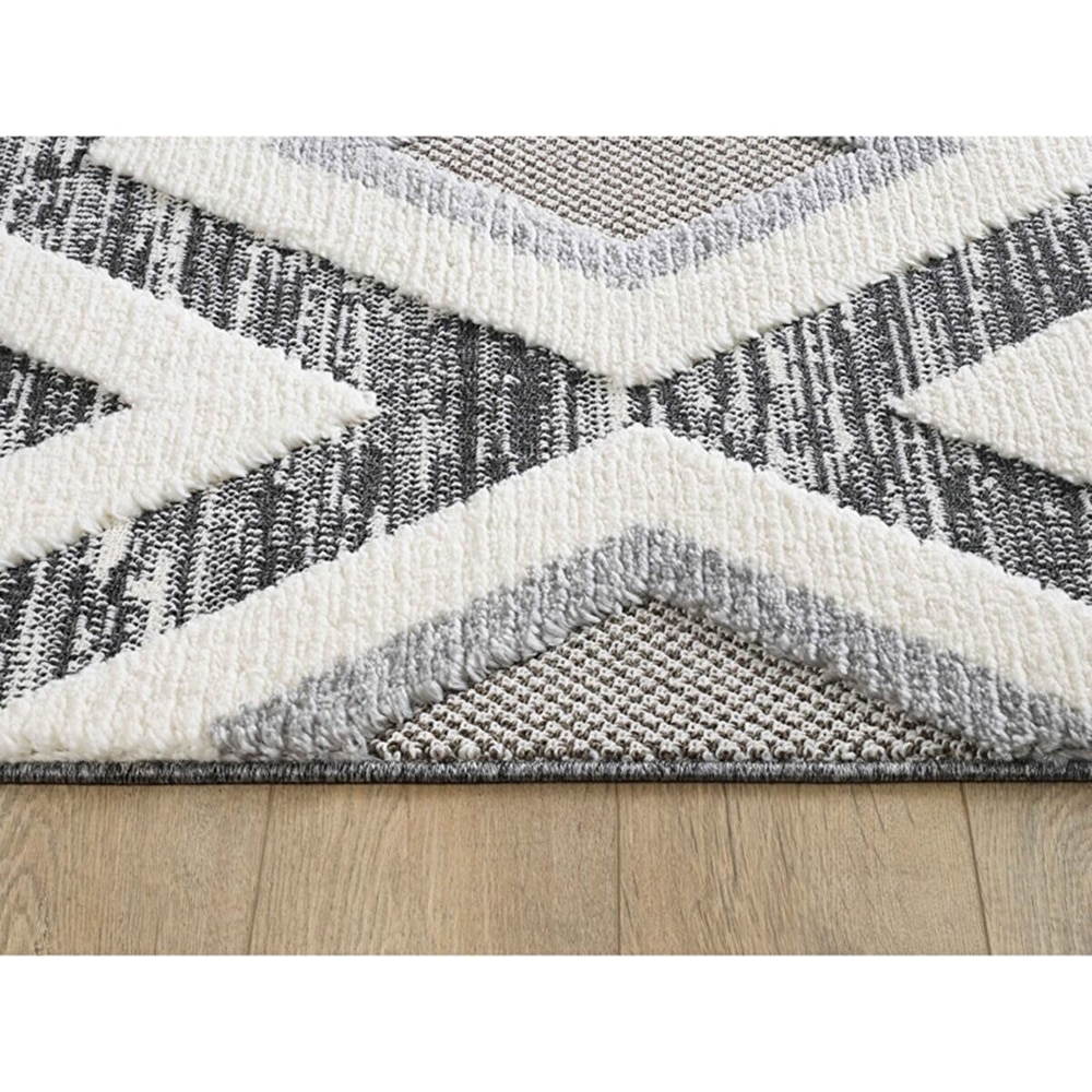 Covor living / dormitor Shaggy, 80 x 150 cm, polipropilena, gri inchis-alb