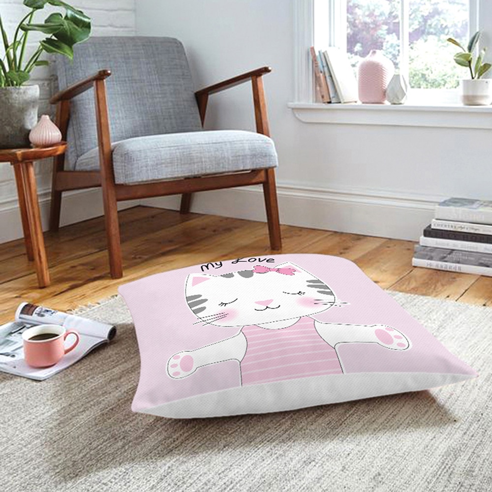 Fata perna decorativa Kids Collection YMK5, 30% bumbac + 70% poliester, 70 x 70 cm, roz