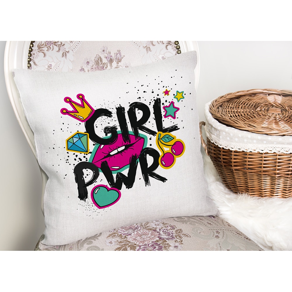 Fata perna decorativa Girl Power, 30% bumbac + 70% poliester, 43 x 43 cm, multicolor