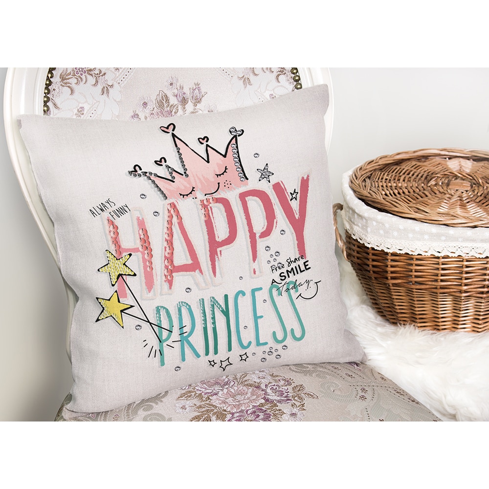 Fata perna decorativa Happy Princess, 30% bumbac + 70% poliester, 43 x 43 cm, multicolor